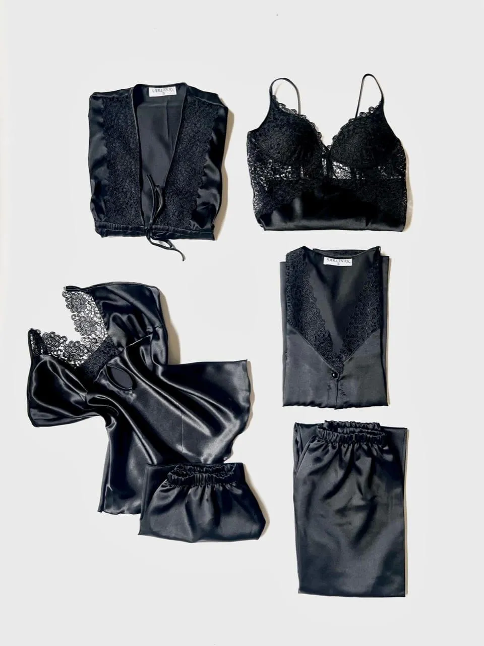 5 Pcs Women's Stitched Silk Plain Night Suit