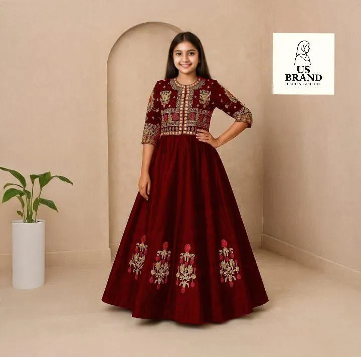 2 Pcs Girl's Shamoz Silk Embroidered Maxi & Jacket