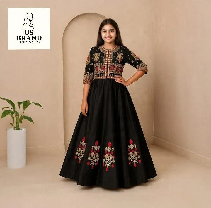 2 Pcs Girl's Shamoz Silk Embroidered Maxi & Jacket