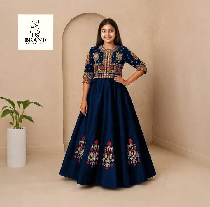 2 Pcs Girl's Shamoz Silk Embroidered Maxi & Jacket