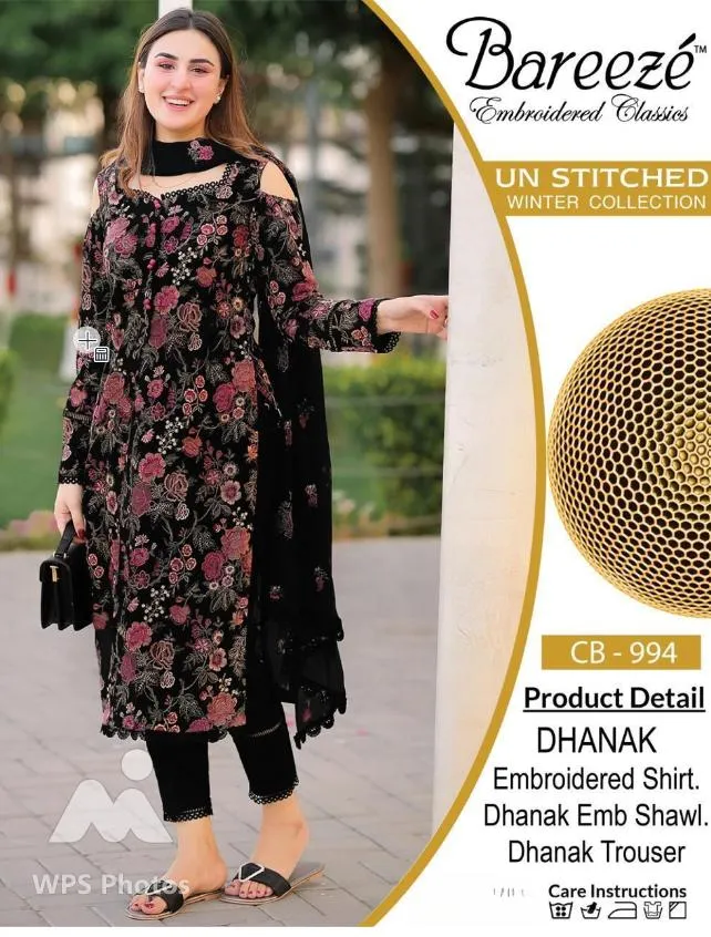 3 Pcs Women's Unstitched Embroidered Suit