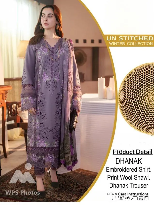 3 Pcs Women's Unstitched Embroidered Suit