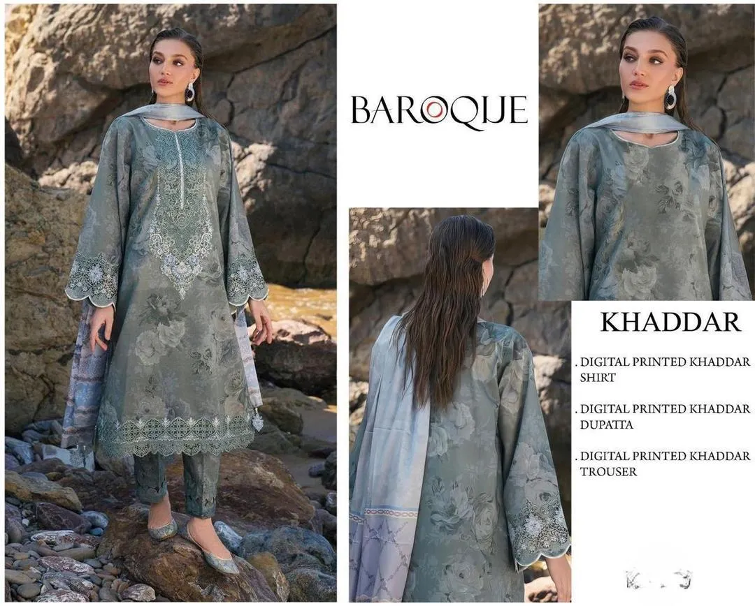 3 Pcs Women's Unstitched Digital Print Suit