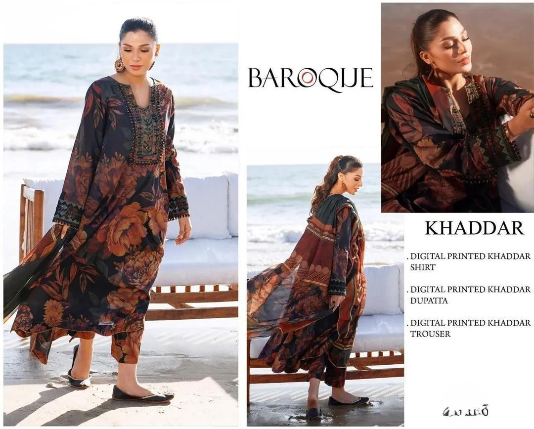 3 Pcs Women's Unstitched Digital Print Suit