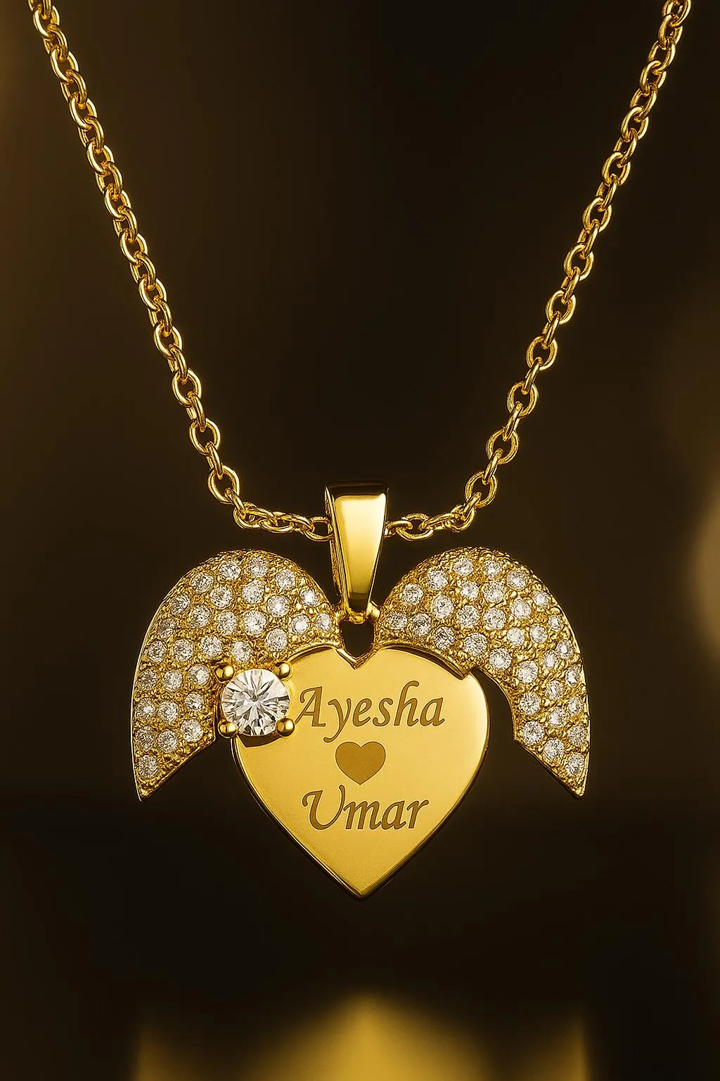 Open Heart Necklace Engrave Name Ayesha & Umar Necklace