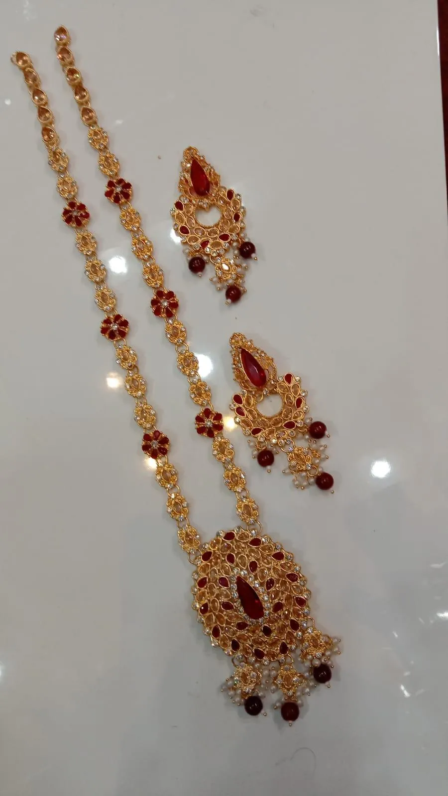 Modern Gold Plated Artificial Set with 3 Pcs Red Stones for Women