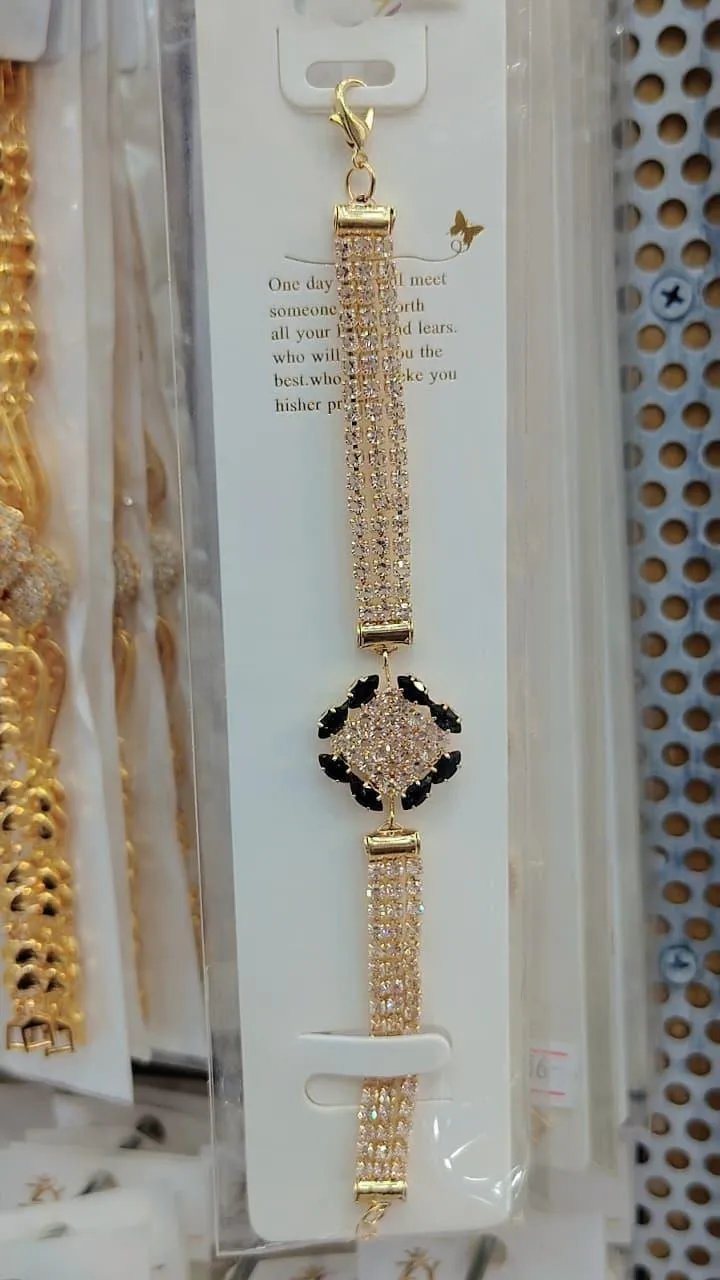 1 Pc Calligraphy Design Aluminium Plated Artificial Stones Chain Bracelet