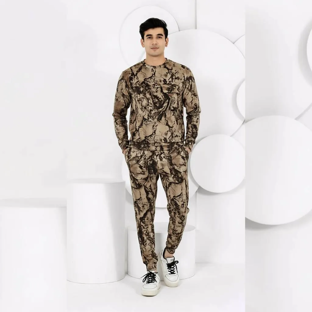 Stylish Men's Fleece Sweatshirt Track Suit - 2 Pcs Set in Brown