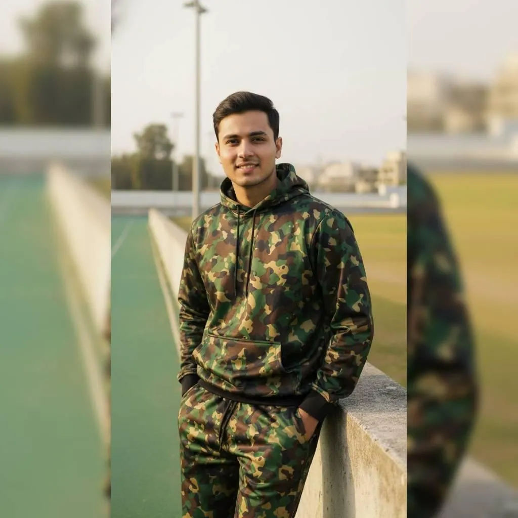 2 Pcs Men's Fleece Printed Hoodie Track Suit