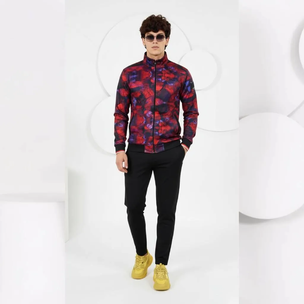 2 Pcs Men's Fleece Printed Zipper Track Suit