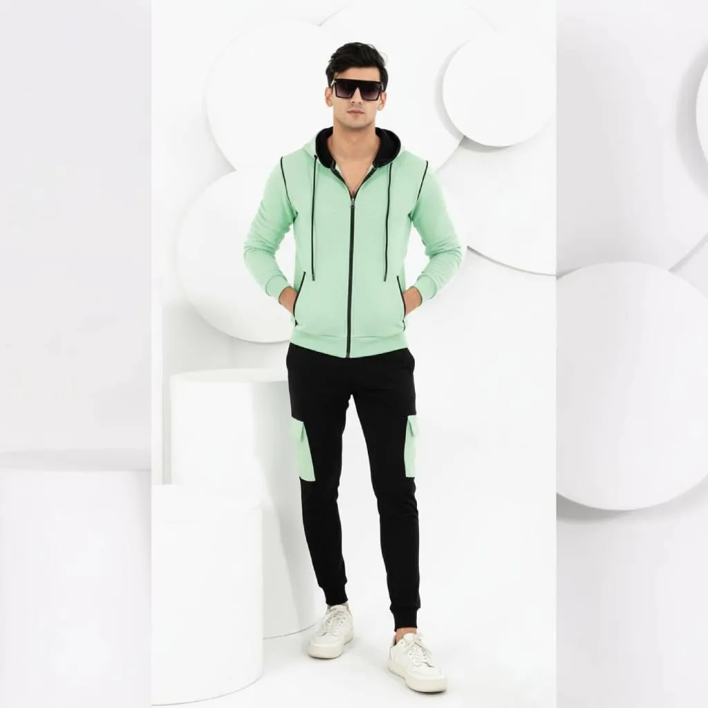 2 Pcs Men's Fleece Plain Hoodie Track Suit