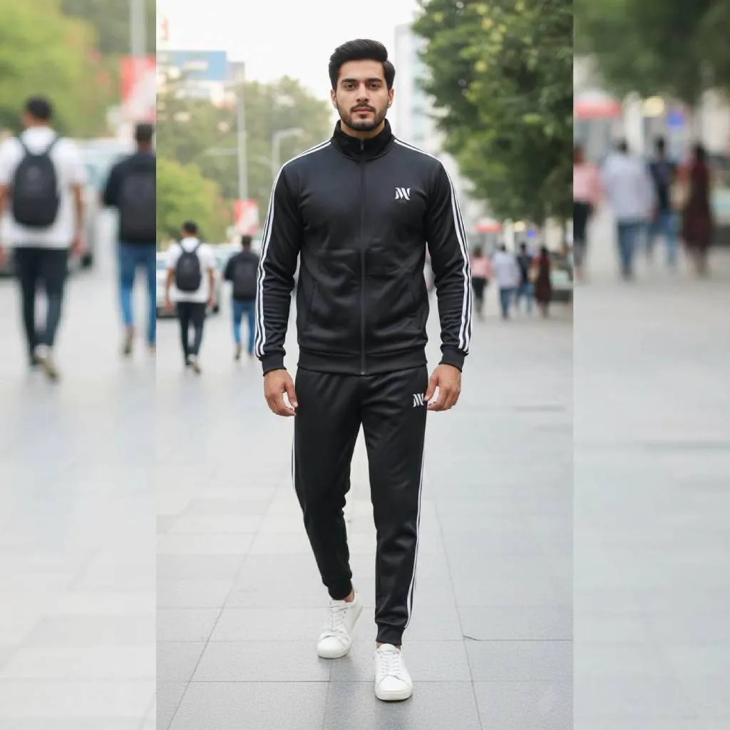 2 Pcs Men's Fleece Plain Zipper Track Suit