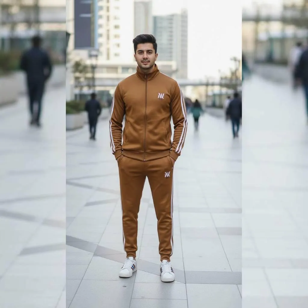 2 Pcs Men's Fleece Plain Zipper Track Suit