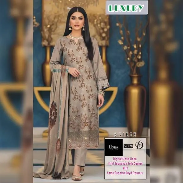 3 Pcs Women's Unstitched Digital Print Suit