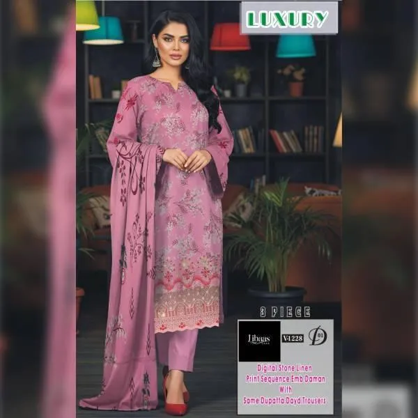 3 Pcs Linen Women's Unstitched Digital Print Suit