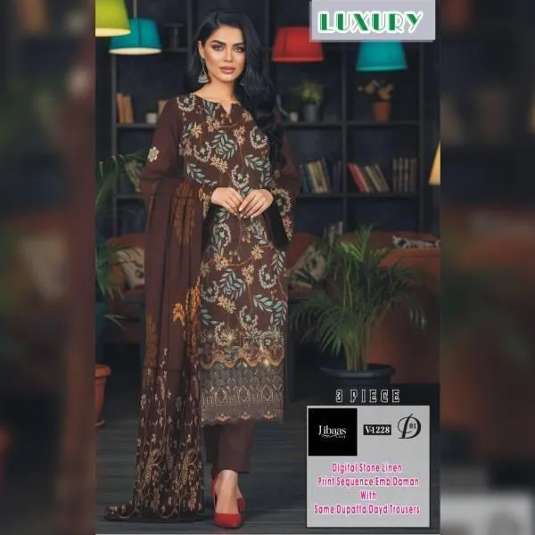 3 Pcs Linen Women's Unstitched Digital Print Suit