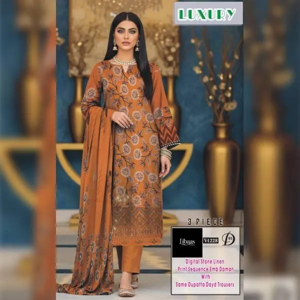 3 Pcs Linen Women's Unstitched Digital Print Suit