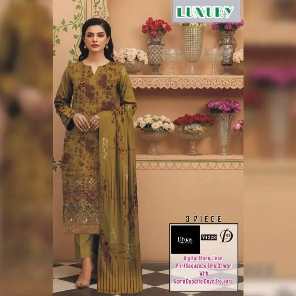 3 Pcs Linen Women's Unstitched Digital Print Suit