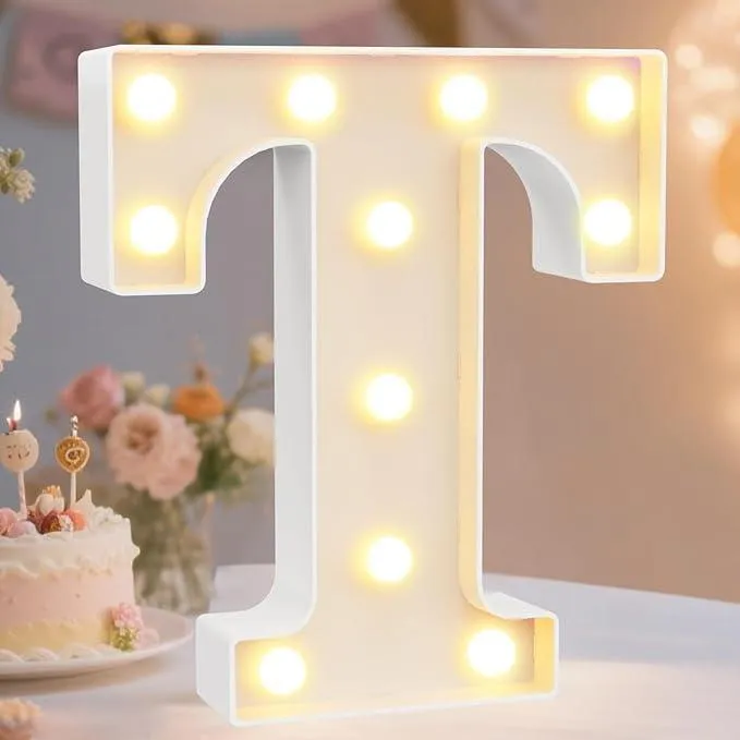 LED Alphabet Battery Operated Led Letter (T) Including & Led Letter Piece, Light Up Marquee for Night Lights Wedding Birthday Party For Room and Decoration Using Without Electricity