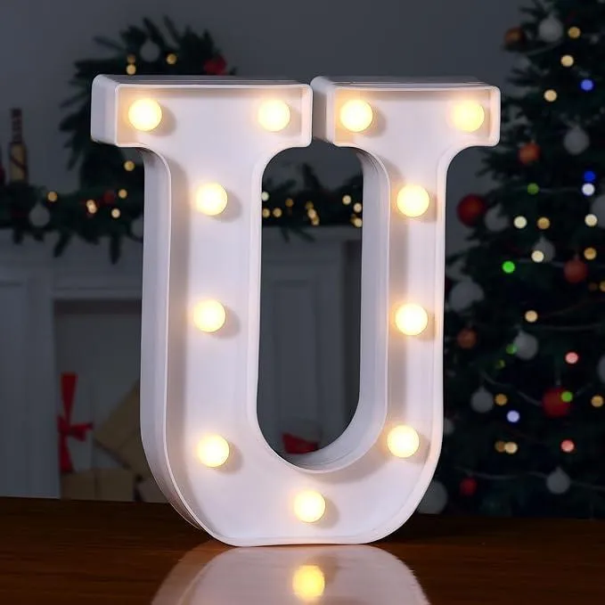 LED Alphabet Battery Operated Led Letter (U) Including & Led Letter Piece, Light Up Marquee for Night Lights Wedding Birthday Party For Room and Decoration Using Without Electricity