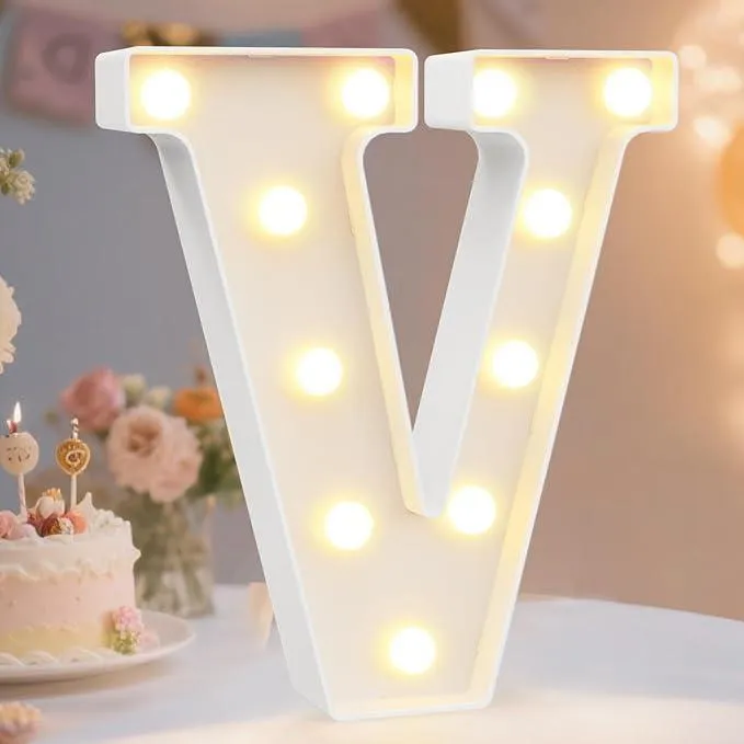 LED Alphabet Battery Operated Led Letter (V) Including & Led Letter Piece, Light Up Marquee for Night Lights Wedding Birthday Party For Room and Decoration Using Without Electricity