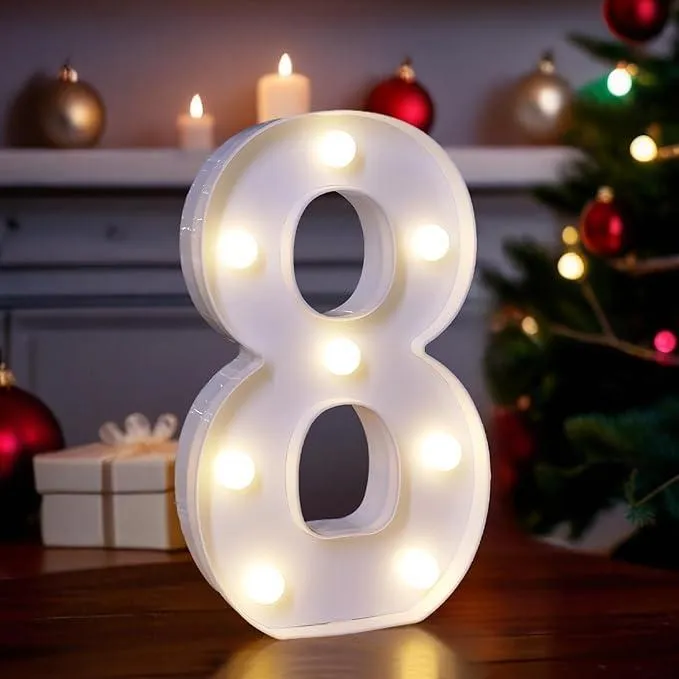 LED Number Battery Operated Led Number (8) Including & Led Number Piece, Light Up Marquee for Night Lights Wedding Birthday Party For Room and Decoration Using Without Electricity