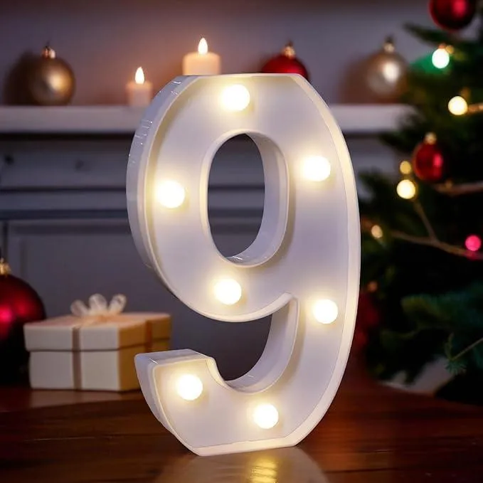 LED Number Battery Operated Led Number (9) Including & Led Number Piece, Light Up Marquee for Night Lights Wedding Birthday Party For Room and Decoration Using Without Electricity