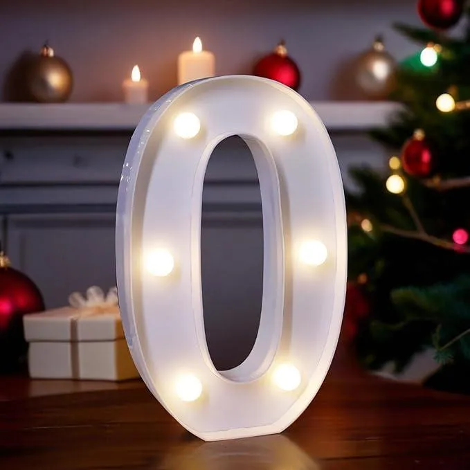 LED Number Battery Operated Led Number (0) Including & Led Number Piece, Light Up Marquee for Night Lights Wedding Birthday Party For Room and Decoration Using Without Electricity