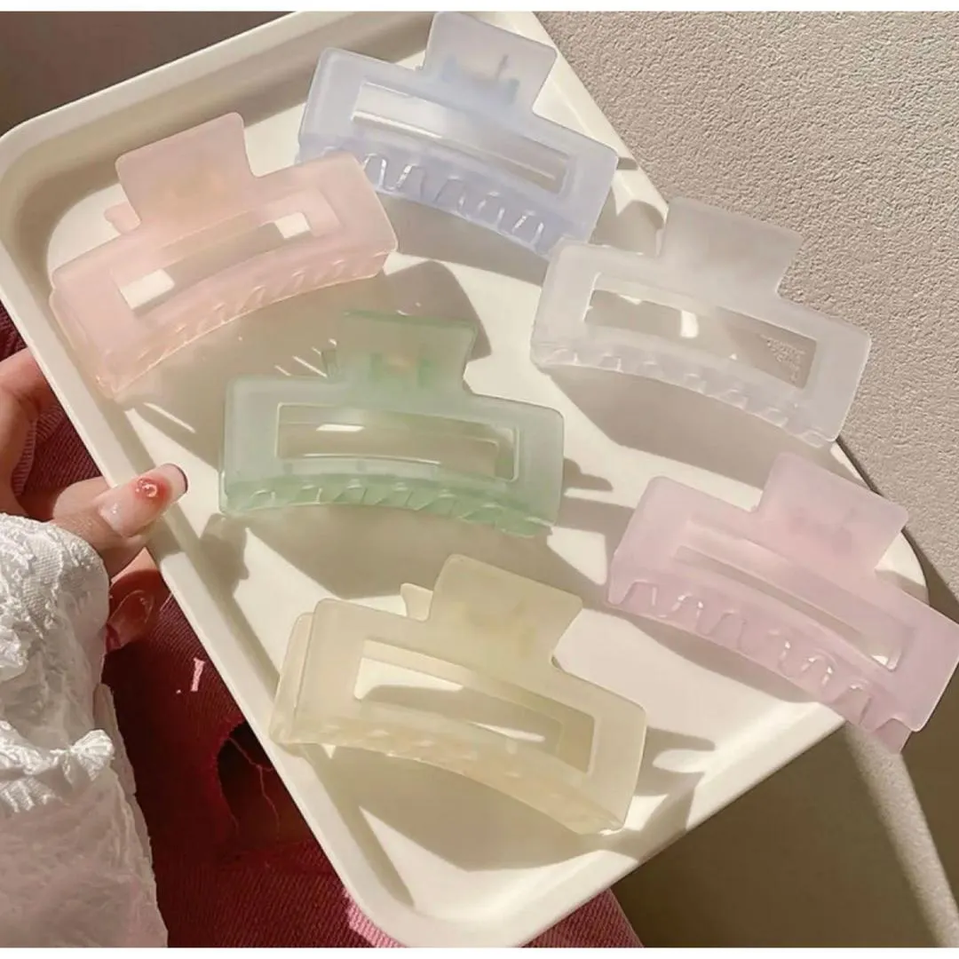 6 Pcs Large Transparent Multicolored Rectangle Hair Claw Clips Strong Hold Claw Clips Accessories for Women Girls Thin Thick Hair