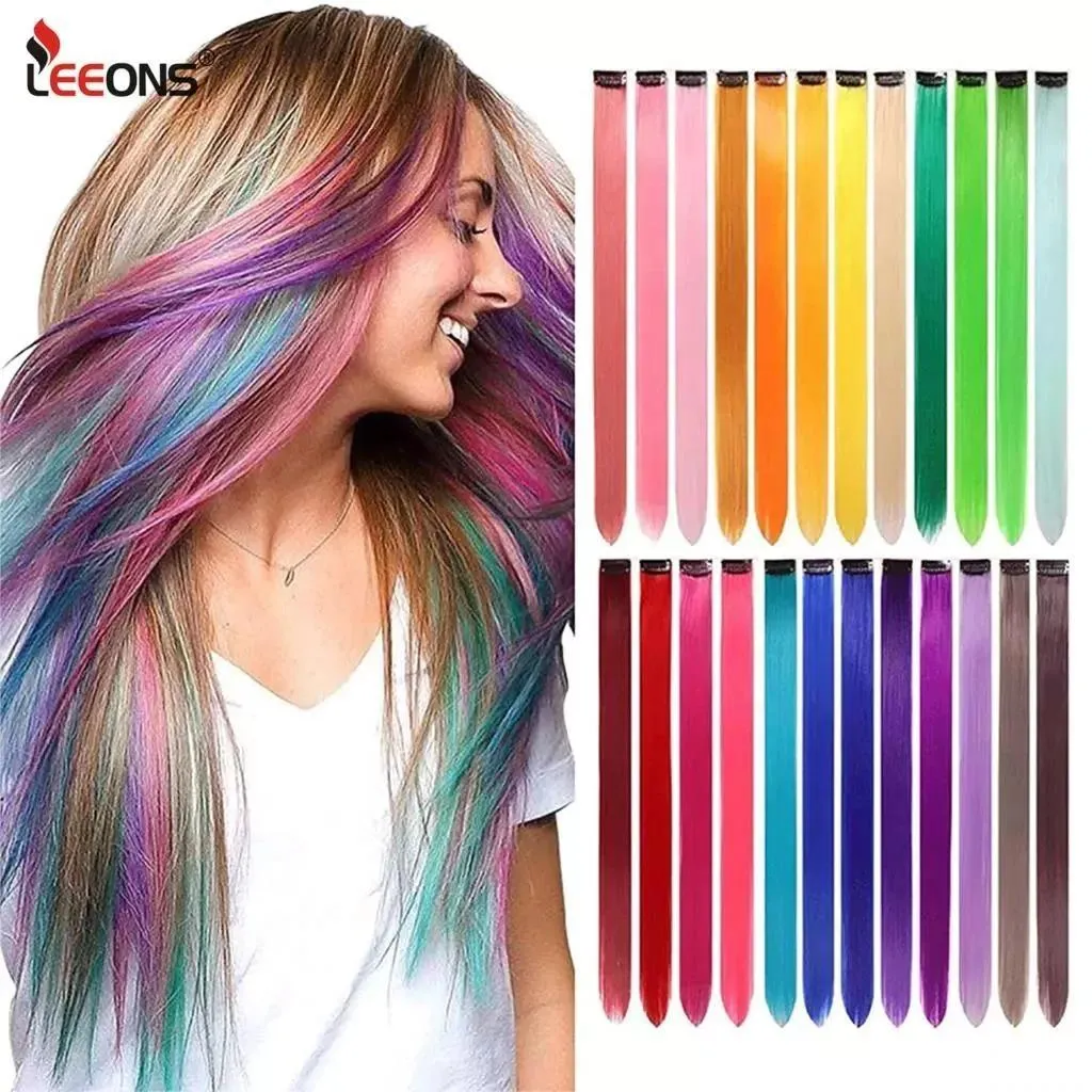6 Pcs Multi-Color Hair Extensions - Full Length Synthetic Hair