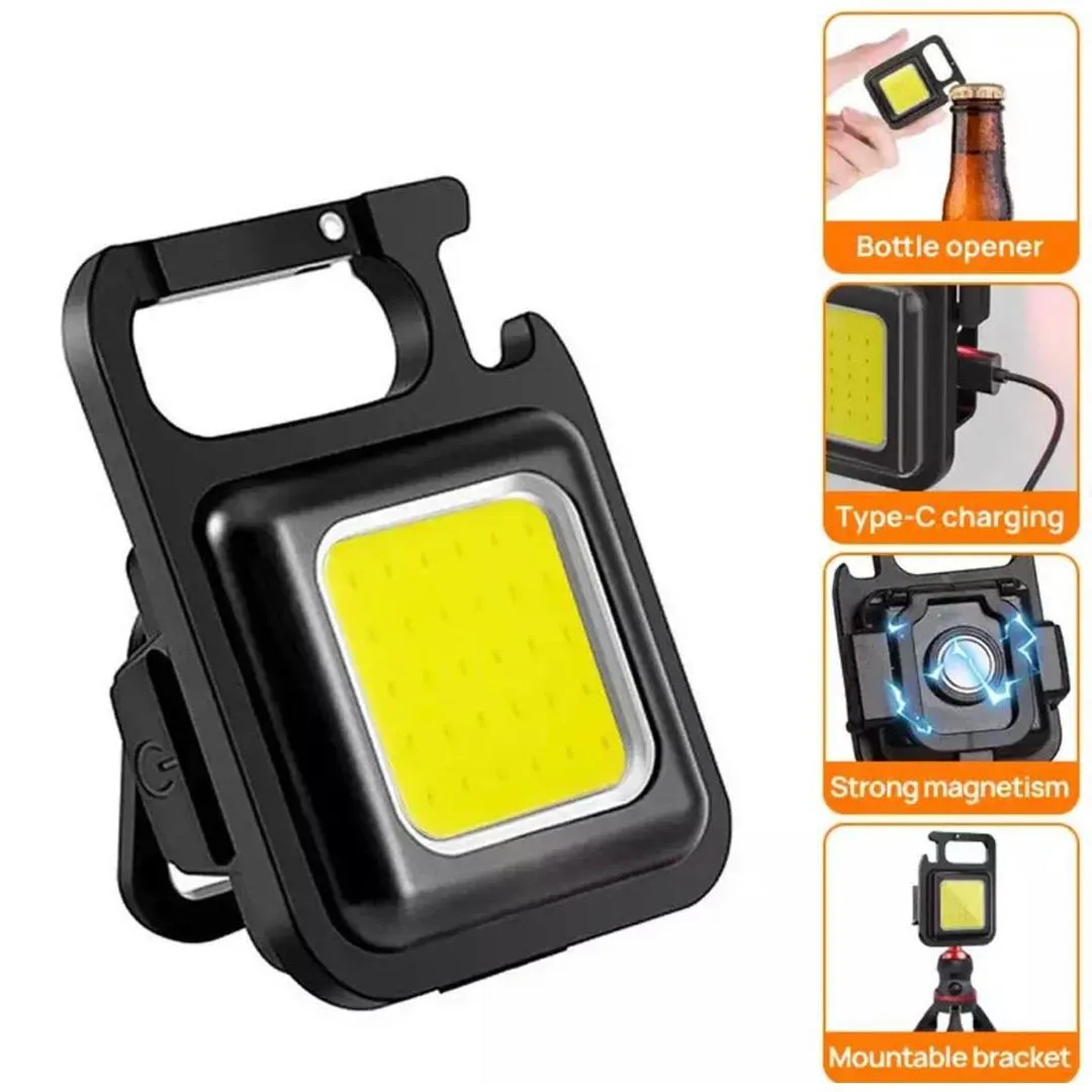 Rechargeable 3 Light Modes Portable Pocket Light Key chain Mini Flashlight With Bottle Opener,Magnet Base,Folding Bracket USB Rechargeable 