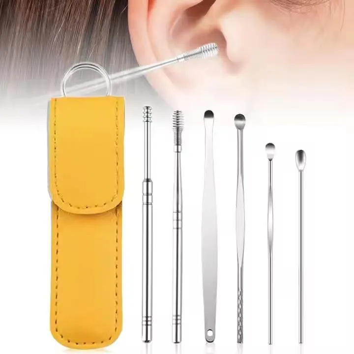 Ear Wax Cleaning Kit, 6 Pcs Ear Pick Tools, Wax Removal Kit, Ear Cleaning Tool Set, Spring Earwax Cleaner Tool for Children and Adult