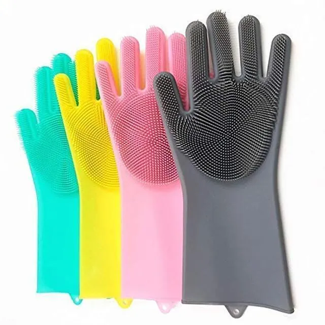Dish Washing Gloves – Waterproof Silicone with Steel Wire Grip, Extra Long Scotch Brite – Kitchen Cleaning Gloves for Girls & Women – Durable, Heat-Resistant, Anti-Slip – Ideal for Dish Wash, Laundry & Household Use