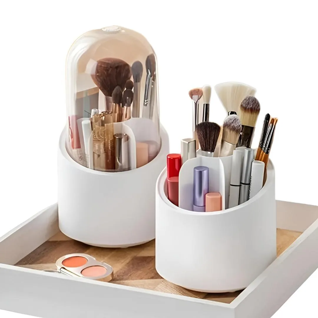 360° Rotating Makeup Brush Organizer Box, 7 Slots Transparent Cosmetic Storage Box
