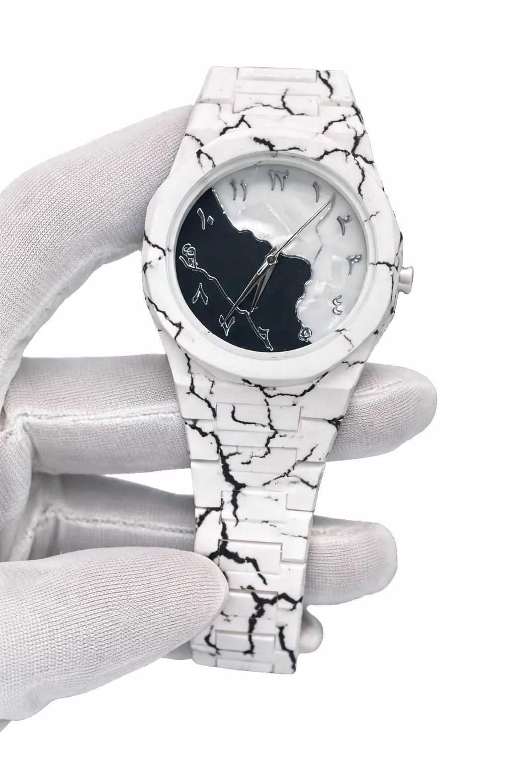 New White Marble Arabic Aura Watch Unisex Watch Durable Lightweight Fiber Strap