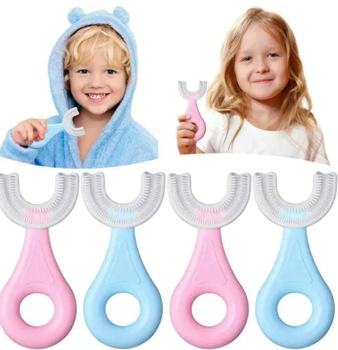4 Pack U Shaped Toothbrush Kids, Soft Silicone Brush Head Whole Mouth with Handle 360 ° Oral Teeth Cleaning Design for Toddler Toothbrushes Age 2-6
