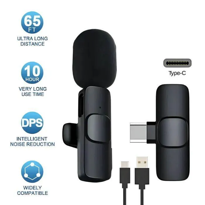 K8 Collar Wireless Microphone Type C Supported  | Plug & Play | Mini Portable Mic for Recording, Vlogging & Live Streaming