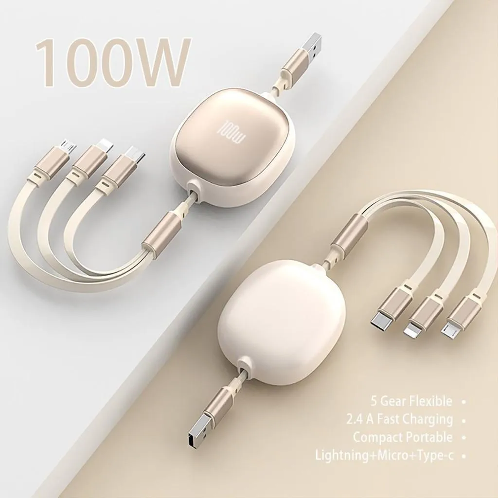 3-in-1 Fast Charging Cable Type-C Lightning Micro USB Retractable