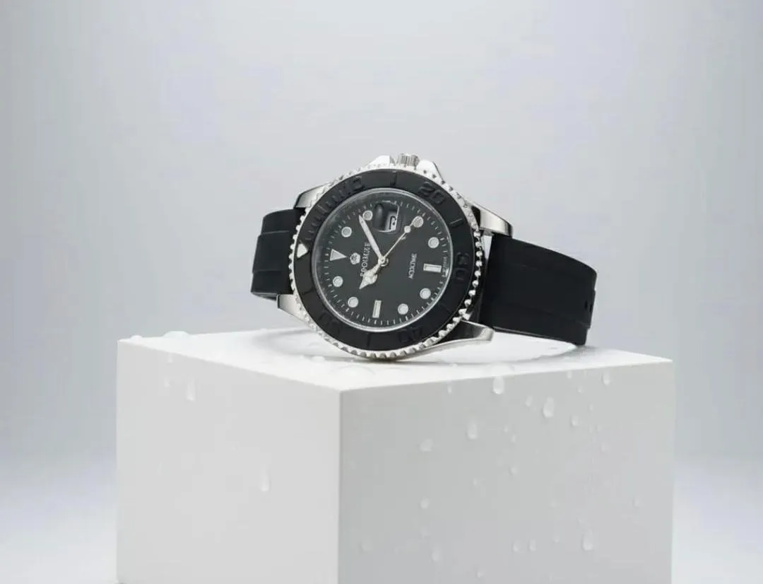 Porking Watch Black Gold Silicone Strap Water Resistant