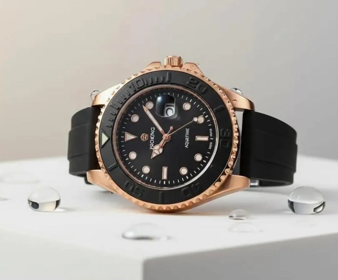 Porking Watch Black Gold Silicone Strap Water Resistant