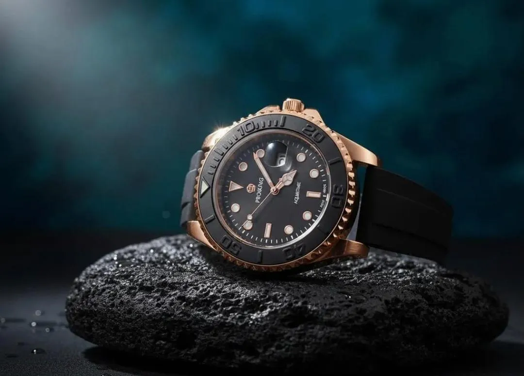 Porking Watch Black Gold Silicone Strap Water Resistant