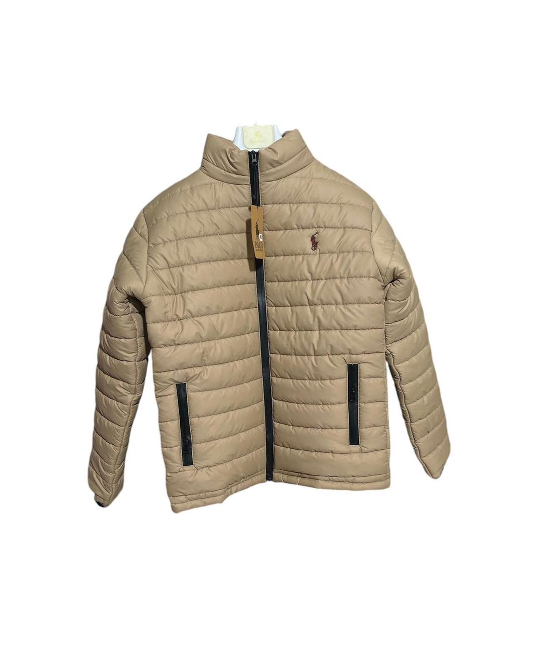 Stylish Men's Puffer Jacket - 1 Pc Embroidered Polyester in Beige