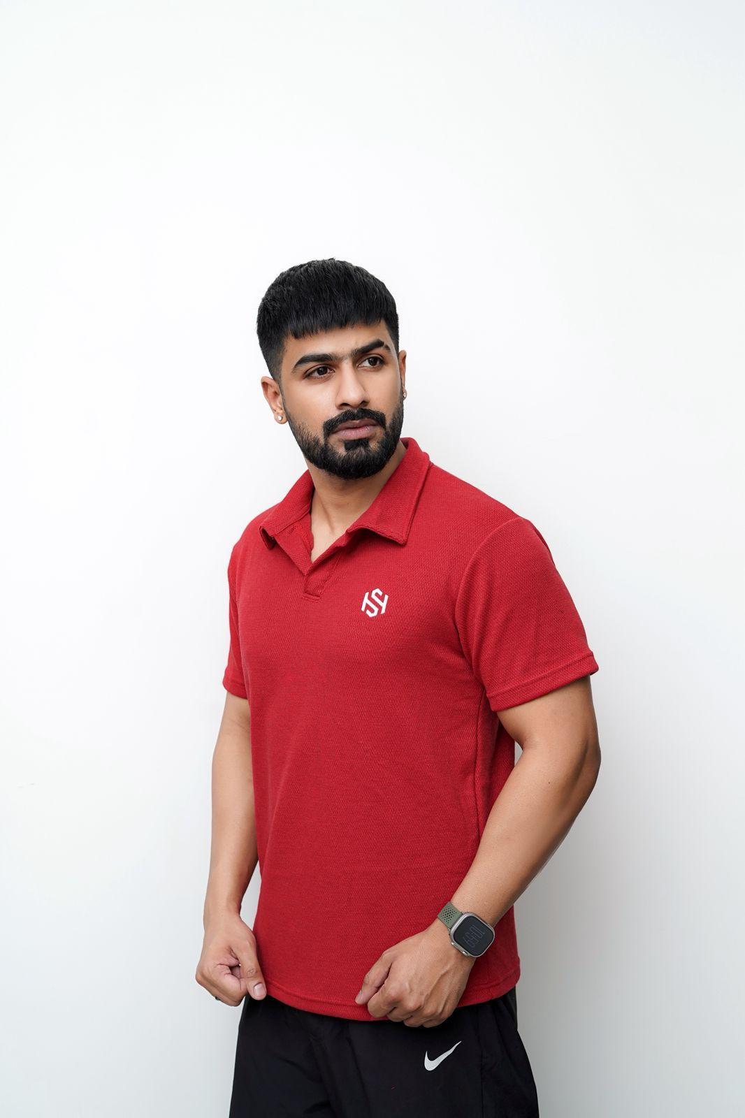 Men's Cotton Plain Polo Shirt - 1 Pc in Vibrant Red