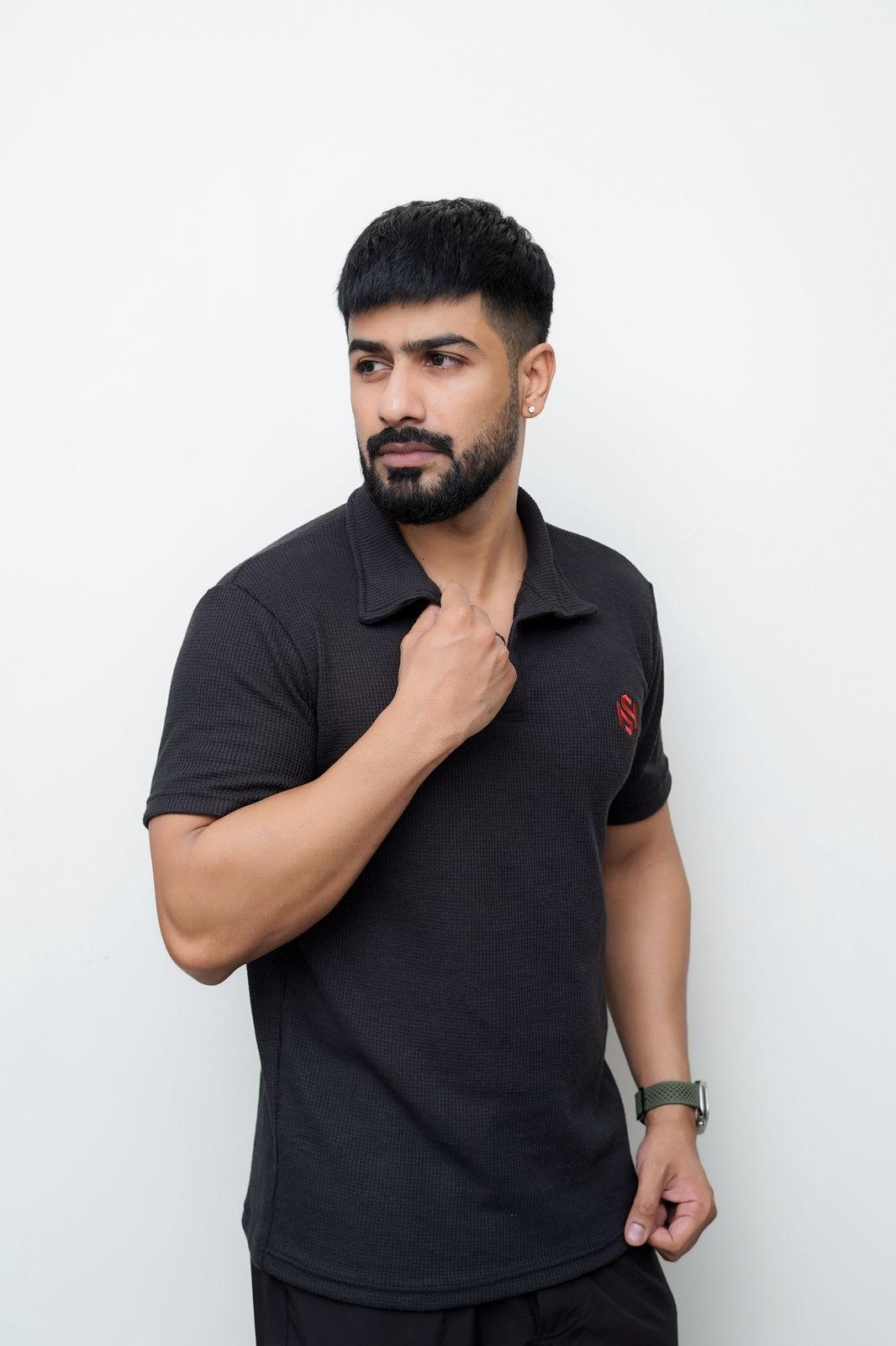 Men's Cotton Plain Polo Shirt - 1 Pc in Classic Black