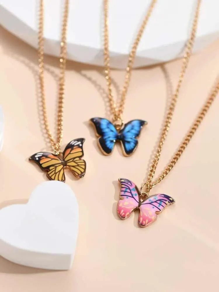 Stunning Butterfly Design 3 Pcs Necklace Set - Adjustable Gold Plated Jewelry