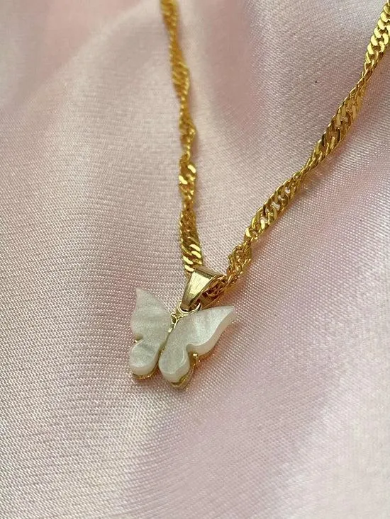 White Color Butterfly Design Necklace