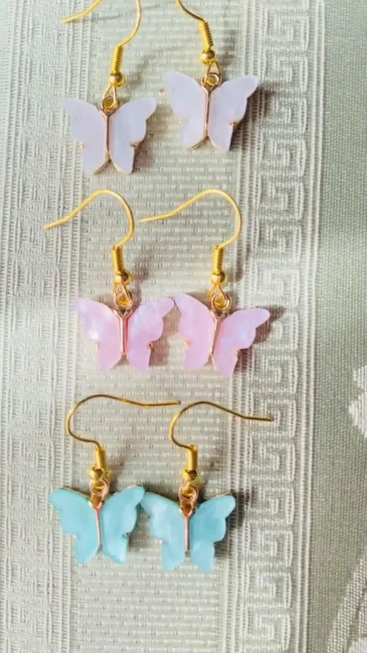 Charming Butterfly Design Earrings - Set of 3 Pcs in Pink, White, and Blue