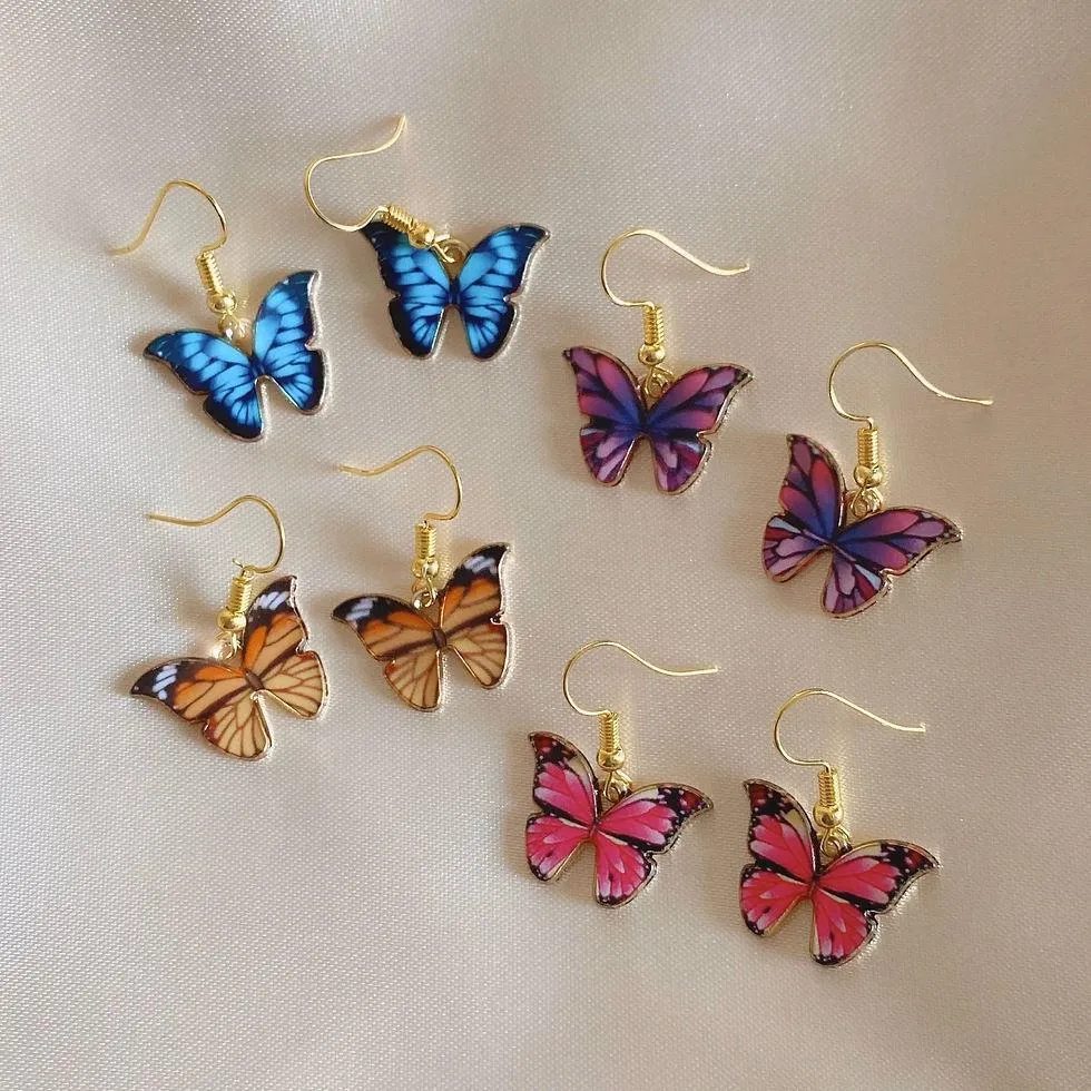 Stunning Butterfly Design Earrings - Pack of 4 in Vibrant Colors