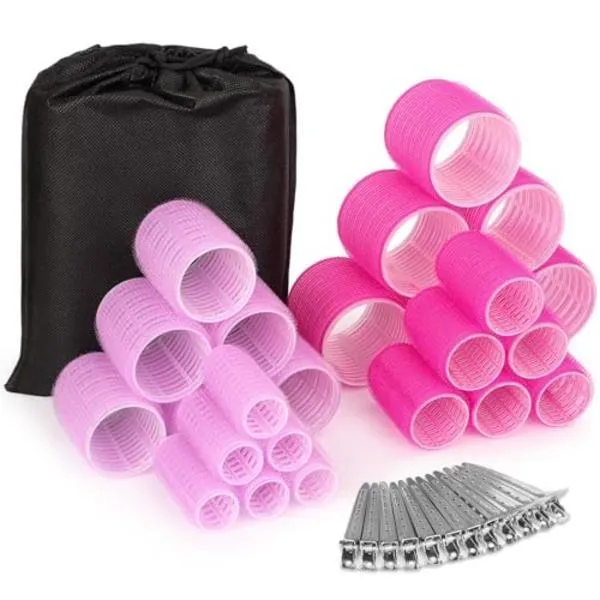 12 Pcs Full Length Hair Rollers Set with 6 Sectioning Clips - Multicolor Styling Kit