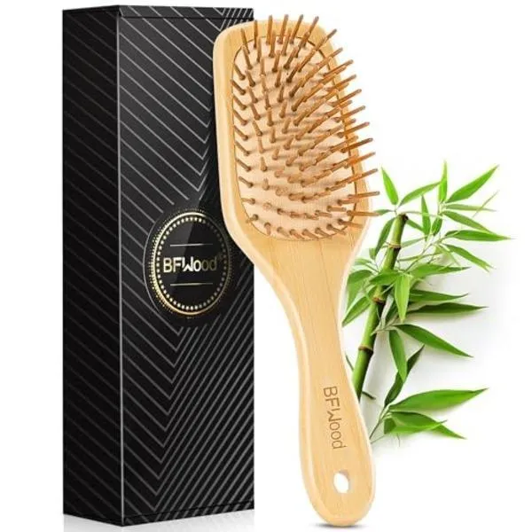 Bamboo Hair Brush for Hair Growth, Natural Bamboo Bristles Detangling Wooden Paddle